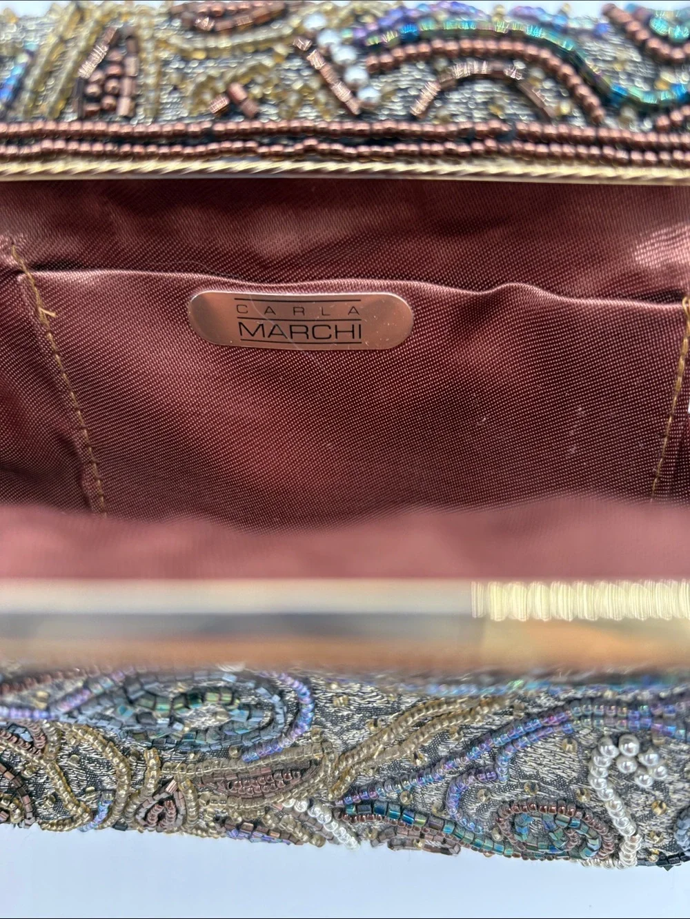 Vintage Carla Marchi Iridescent Beaded Fold Over Clutch Shoulder Bag BLEMISH